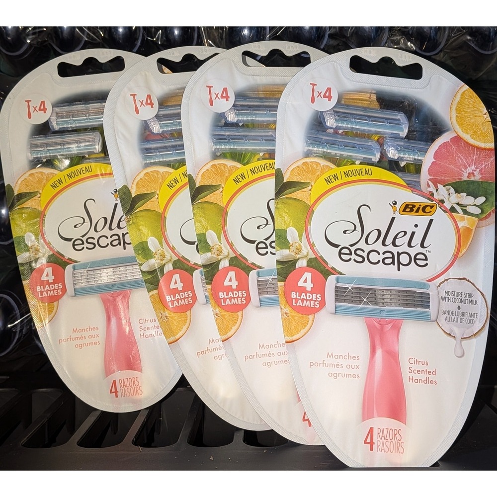 New Original Packaging 4x BIC Soleil Escape 4-Blade Razors Citrus Scent-4Ctx =16